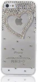 EverGoods 3D Handmade Clear Bling Love Heart Crystal Rhinestone Diamond Skin Case Cover for Apple iPhone 5 5S