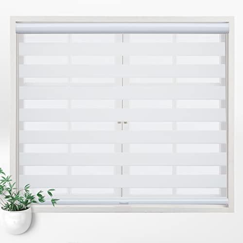 Tonature Custom Size Zebra Blinds Cordless Roller Shades for Windows Dual Layer Fabric for Day and Night Waterproof Window Shades for Home and Office White