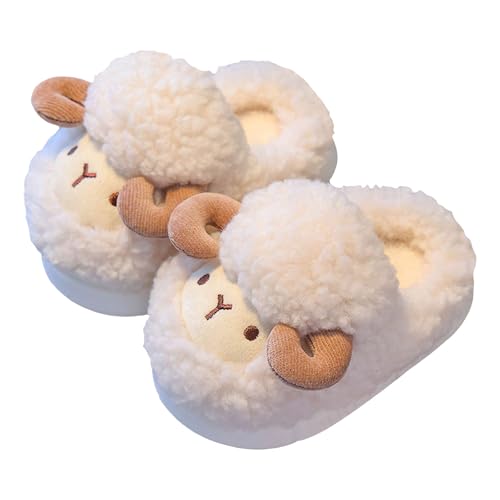 子供用スリッパ 動物 小さな子羊 可愛い スリッパ 軽量 冬用 子供靴 防音 キッズ 男の子 女の子 ボア 温かい 厚底 脱げにくい ルームシューズ 室内 裏起毛 もこもこ 洗える 滑り止め あったか 防寒 柔らかい 室内履き 部屋履き 幼稚園 (17.0