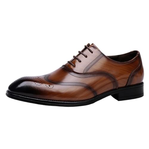 Men's Classic Leather Oxford Shoes, Business Formal Lace-Up Dress Shoes with Pointed Toe