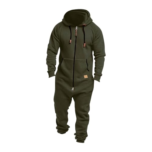 Zanisouta Mono de invierno para hombre, cálido, chándal, divertido, pijama largo, de felpa con cremallera, forro polar, una pieza, con capucha, mono, O Verde, 5X-Large