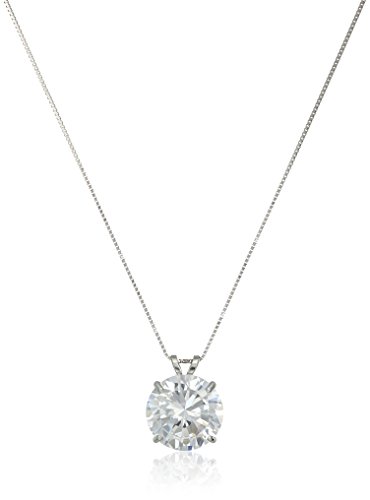 14k White Gold 10mm Round Cubic Zirconia Solitaire Pendant Necklace (3.75 carat, Diamond Equivalent), 18