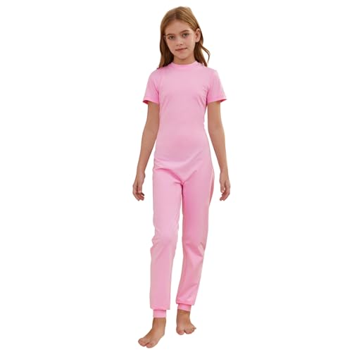 EEOST Adaptive Clothing For Kids With Special Needs Back Zip Jumpsuit Short Sleeve Rompers(Pink 11-12N1)