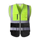 Chaleco De Seguridad Logotipo personalizado de seguridad chaleco reflectante chaleco for la construcción trabajo con bolsillos y cremallera for hombres y mujeres Extra Grande Chaleco Reflectante(Yello