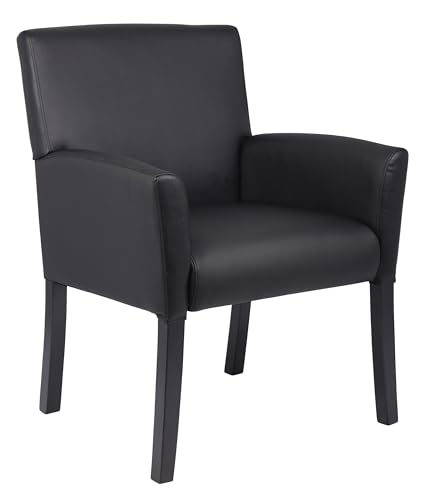 Boss Office Products Executive Box Arm Chair with Mahogany Finish in Black, 25.5