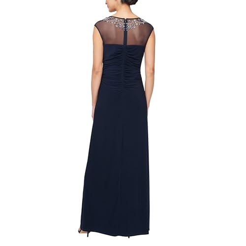 Image of Alex Evenings Women's Long A-line Mother of The Bride Dress with Illusion Neck and Sleeves (Petite and Regular Sizes)