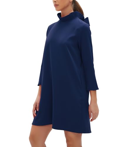 Kedera Women's Fall Bow Tie Dress Casual Mini Dress Ruffle Mock Neck Long Sleeve Dress Swing Elegant Shift Dress