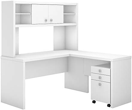 Bush Business Furniture Office by Kathy Ireland Echo L Shaped Desk Office Suite in Pure White