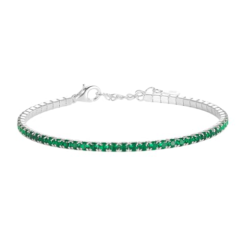 Bracelet tennis vert émeraude en argent 925 rhodié pour homme et femme