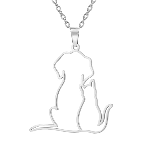 TEAMER Coleira bonita de cão e gato abraçado pingente de cão de aço inoxidável jóias para amantes de gatos e cães para mulheres homens, Aço inoxidável, Não Aplicável