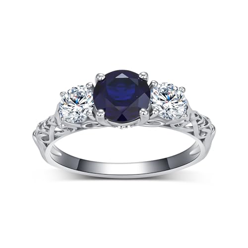 2.75 Carat(ctw) Round-Cut Sapphire Engagement Rings Sets for Women,10K 14K 18K Real Gold 3 Stones Moissanite Wedding Rings Sets,Bridal Ring with Free Engraving3