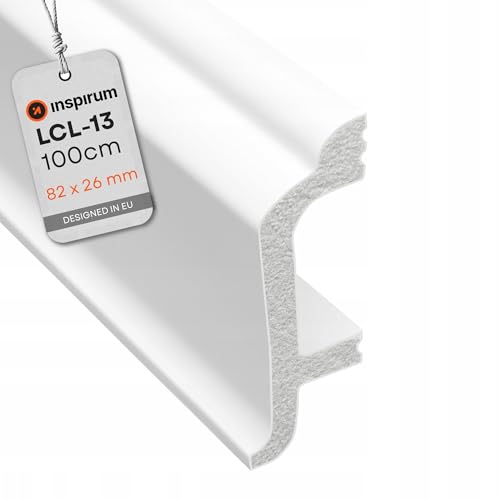 Inspirum Extra Breite Sockelleiste Weiß LCL-13, 82x26x1000 mm, Preis pro Meter, Fußleiste aus Polyurethan zum Abdecken, Stoßfest & Wasserfest