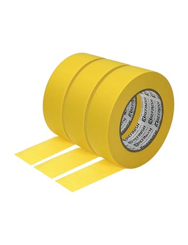 Image of KREFINISH Professional Auto Body Painters Tape, Yellow, 1.41in x 60 yards /3 Rolls, Heat Resistant, No Residue, UV & Moisture Resistant, Ideal for Auto Body Painting, Cars, Trucks, Motorcycles