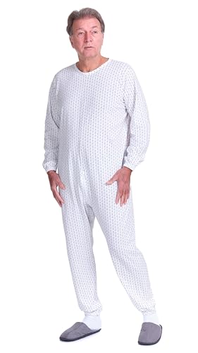 FERRUCCI COMFORT Pijama sanitario de invierno afelpado unisex 9017-F – Mono de cuello redondo 100% algodón con cremallera trasera – Alzheimer, demencia, incontinencia y ancianos, Para hombre., XL