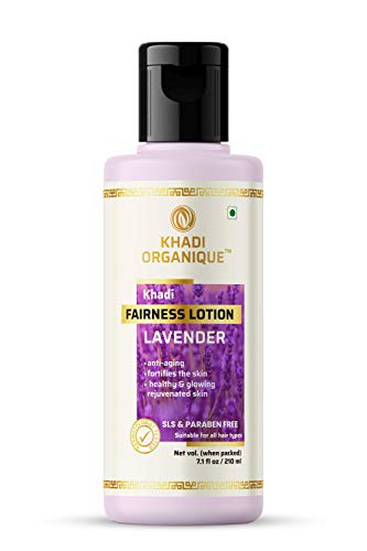 Image of Khadi Organique Lavender Fairness Lotion for Face & Body, Reduces Acne & Inflammation, Enhances Skin Glow, Hydrates & Nourishes with Lavender, Apricot, Blueberry & Cherry, 210ml