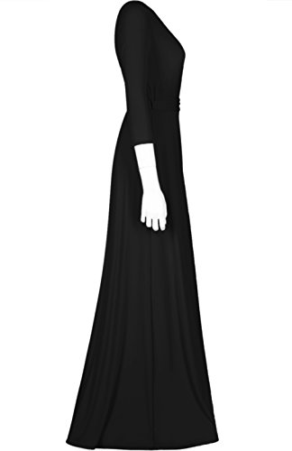Image of Women's 3 /4 Sleeve Deep V-Neck Maxi Faux Wrap Solid Plus Size Dress
