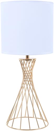 Lámpara de mesa moderna dorada con base metálica y pantalla blanca miniatura 2