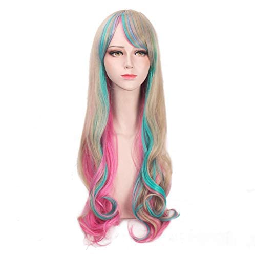 BERON 27'' Long Curly Multi Color Rainbow Wig Colorful Anime Cosplay Wigs for Women Girls Rainbow Wig