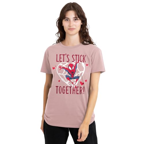 mandarin creative ltd Spiderman Valentine's Day Stick Together Ladies T Shirt, Pink, Rose, M Femme