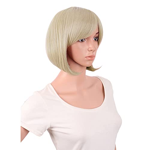 Image of MapofBeauty 12 Inch Women Short Straight Cosplay Party BOB Wig, Blonde | 30 cm Wig, Side Bangs