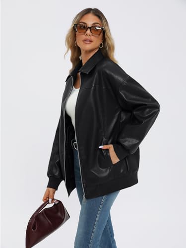 AUTOMET Womens Oversized Leather Jackets Zip Up Coats Faux Motorcycle Bomber Outfits Fall Trendy Fashion Winter Clothes 20253