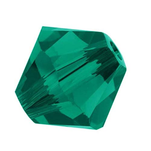 100Pcs Authentic Preciosa 4Mm (0.16 Inch) Small Faceted Bicone Crystal Beads Emerald Green Compatible With Swarovski Crystals 5301/5328 Pre-B424 #TOP30