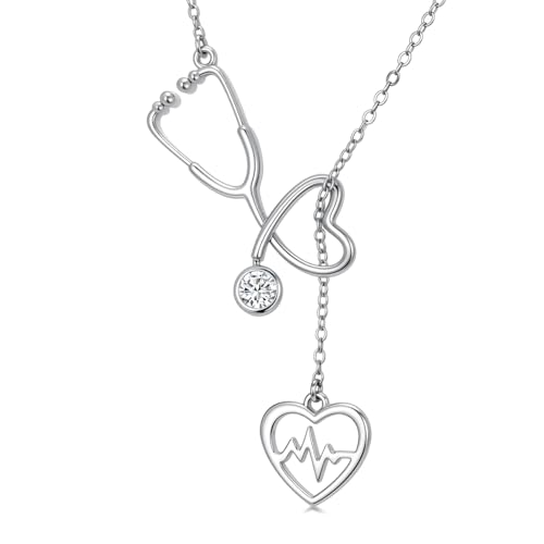 Nurse Stethoscope Necklace 925 Sterling Silver Stethoscope Pendant Jewelry Nurse Gifts for Women Girlfriend Nurses