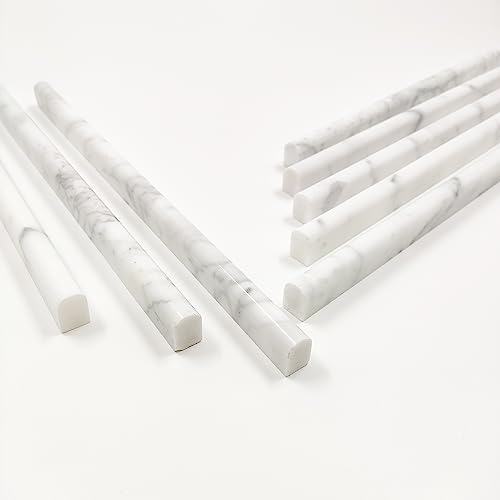 Jusmioke 15 Pack 0.5\"X12\" Carrara White Marble Pencil Liner Tile, Polished Marble Tile Edge Trim for Kitchen Backsplash, Bathroom and Shower Walls (Carrara White (0.5\'\'x12\'\')) - Thumbnail 6