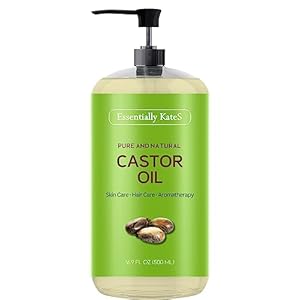 Essentially KateS Castor Oil 16.9 Fl Oz – 100% Pure and Natural, Cold Pressed, and Hexane-Free. Enhance your healthy hair growth, scalp and lashes.