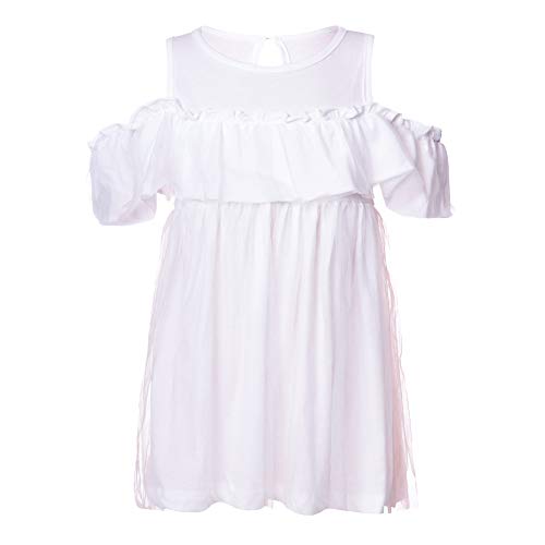 Eocom Little Girls Soft Spring Summer Cotton Short Sleeve Dresses T-Shirt Casual Cartoon Dress (White, 5_Years)