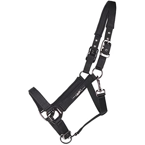 Cabezada de lujo QHP Halter Deluxe con herrajes metálicos de color negro Cover