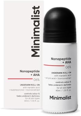 Minimalist Underarm Roll On Deodorant with Nonapeptide + AHA BHA 06% | Controls Odour & Fades Darkness | Fragrance & Aluminium Free | Exfoliating Deo For Women & Men | 40ml