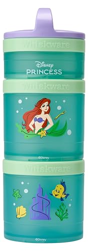 Image of Whiskware Disney Princess Stackable Snack Containers for Kids, 3 Stackable Snack Cups for School and Travel, Ariel and Flounder