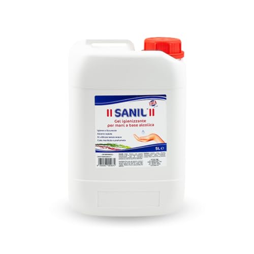Fidea Sanil Gel Igienizzante Mani Professionale a Base Alcolica, Igiene Sicura e Profonda Senza Acqua, deterge a fondo la pelle - dermatologicamente testato (5 Litri)