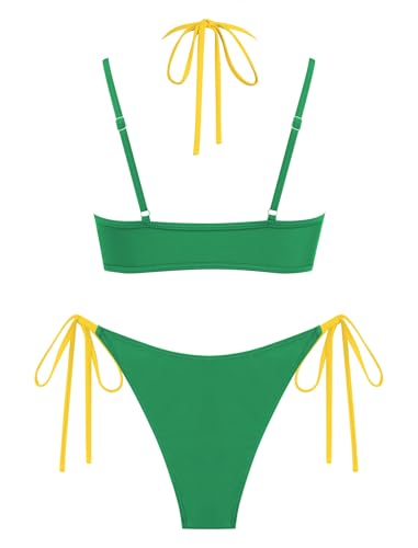 Image of ZAFUL Women's Polka Dot Bikini Set Double Layer Halter Swimsuit Colorblock Side Tie 2 Piece Bathing Suit