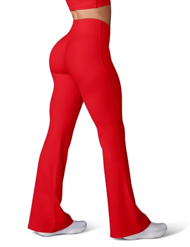 HEGALY Women's Flare Yoga Pants - Crossover Flare Leggings Buttery Soft High Waisted Workout Casual Bootcut Pants Dark Red