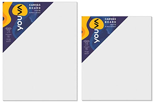 Image of Navneet Youva Primed Canvas Board for Acrylic & Oil Painting | 10x12 inch, Pack of 3 | & 12x16 inch | Students & Budding Artists | Durable, High-Quality Canvas