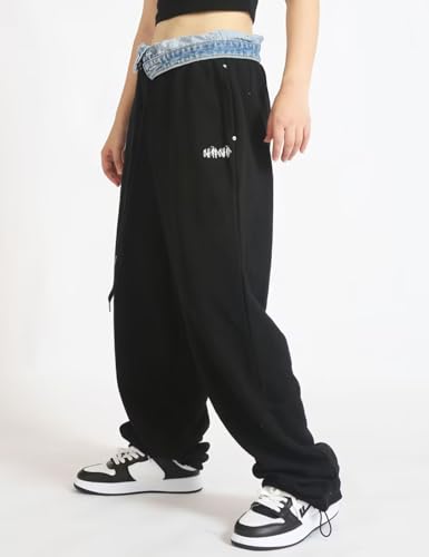 Y2k Summer Wide Leg Double Waisted Pants Athletic Drawstring Waist Wide Leg Sweatpants2
