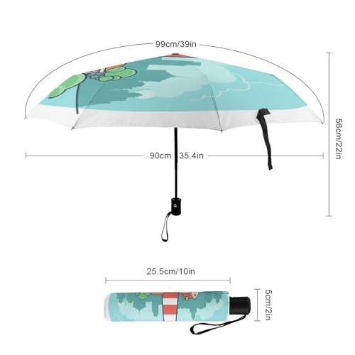 Parapluie compact de voyage pliant automatique avec motif graphique de citrons et rayures
