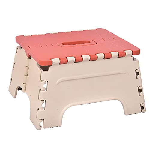 Image of U-MAX 7 Inch Folding Stool - Compact, Portable Step Stool for Kids & Adults, Lightweight Plastic Design, Slip-Resistant, Ideal for Kitchen, Bathroom, Camping & Travel (Red / 7 inch)