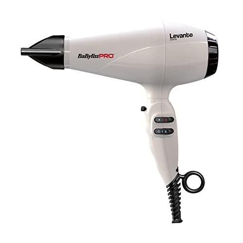 BaByliss PRO BAB6950WIE - Sèche-cheveux professionnel Ionique - Levante - 2100 W Moteur AC - Embouts concentrateurs - Blanc
