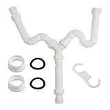 Homeponnew Doppeltes Ablauf-Set mit verstellbarer Länge von 20 cm - 80 cm für G1-1/2 und G1-1/4 Rohre, flexible Installation, perfekt für Küchen- und Badezimmerspülen