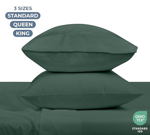 Image of ROYALE LINENS 100% Organic Cotton Percale Pillowcases Set of 2 - Queen Size Percale Pillowcase - Queen Set of 2 Pillow Cover - Breathable, Cool & Crisp Pillow Cases (20 inchx30 inch, Hunter Green)