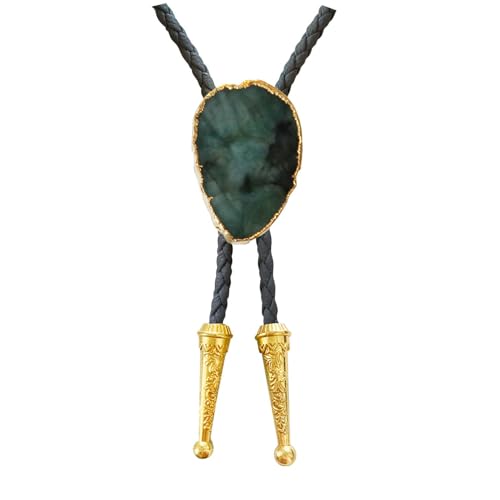 Image of Daisy Del Sol Gemstone Bolo Tie Braided Vegan Faux Leather Natural Stone Gold Handmade Necklace Adjustable Boho Western Jewelry