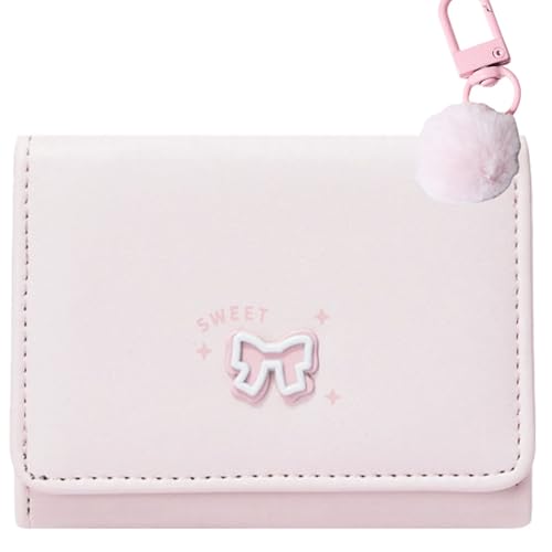 Image of Girls Wallet Cute Bow Coquette Small Kawaii for Women Aesthetic ID Window for Ladies (Pink White Bow)