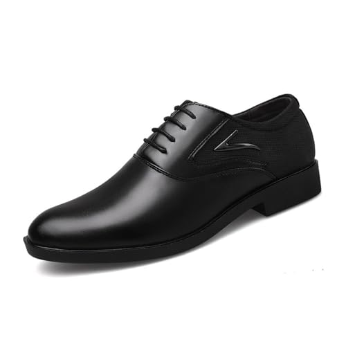 Large Size Men's Casual Leather Shoes All-Match Business Men's Shoes Slip-on Wedding Shoes Oxfords(Black,46)