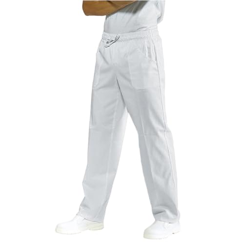 Pantalons de travail, pour cuisinier, cuisine, pizzaiolo, boulanger, infirmier, pâtissier, alimentaire, unisexe, 100% fabriqué en Italie, Blanc, L