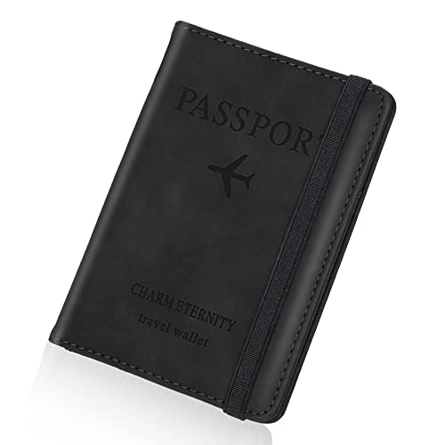 Larkumio Pochette Passeport Porte Feuille Voyage, Protege Passeport avec Etui Anti RFID, Porte Passeport en Cuir PU pour Hommes et Femmes Accessoires de Voyage (Noir) Cover