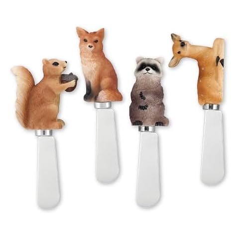 Supreme Housewares Cheese and Butter Spreader Knives 4-Piece Hand Painted Resin Handle with Stainless Steel Blade Multipurpose Cheese Spreader set (Woodland Animals) Cover