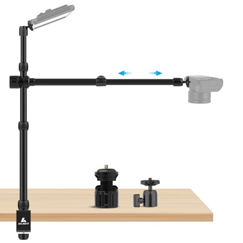 Ailight Overhead Camera Mount Desk Stand 15.75-33.45 Webcam Mount with 2-Section Adjustable Telescopic Boom Arm C Clamp/Swiveling Ball Head for DSLR Camera Ring Light Webcam